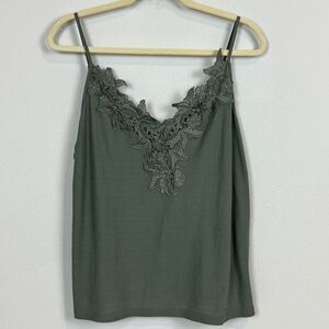 Listicle Khaki Green Floral Appliqué Cami M